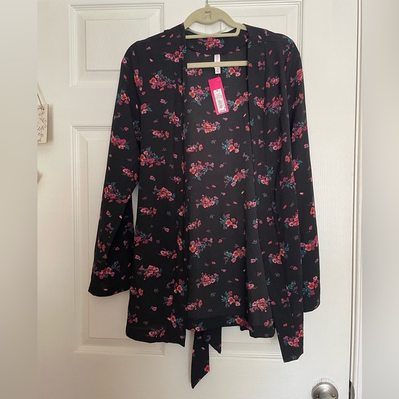 Floral Black Kimono Cardigan - Picture 1 of 5